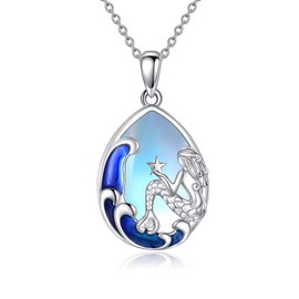 Vadmans Moonstone Mermaid Necklaces for Women 925 Sterling Silver Wave Mermaid Jewellery for Girls, Sterling Silver, Moonstone