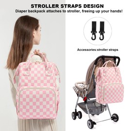 Dezcrab Baby Diaper Bag Backpack for Mom, Large Capacity Travel Nappy Bag for Boys & Girls with Stroller Straps (Corduroy Checkered Pink)