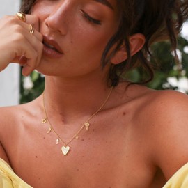 Funsanny Heart Gold Necklace for Women 14K Cute Heart Choker Dainty Bow Pendant Necklace Small Gold Love Heart Chain Necklace Charm CZ Minimalist Necklace Gold Jewelry for Women, 16 in- 20in, Gold, No