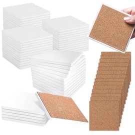 100 Pack Ceramic Tiles for Crafts Coasters, Ceramic White Tiles Unglazed 4x4 with Cork Backing Pads, Use with Alcohol Ink or Acrylic Pouring, DIY Make Your Own Coasters, Mosaics, Painting Projects