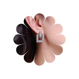 Inateannal Vintage Geometric Square Dangle Earrings Silver Hammered Square Earrings Statement Square Earrings Chunky Metal Square Stud Earrings Jewelry for Women and Girls