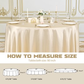 Pesonlook 12 Pack Champagne Round Tablecloth, 90 Inch Satin Fabric Tablecloth for Round Table, Wrinkle Resistant Washable TableCover Bright Silk TableClothes for Wedding Party Dining Table Banquet