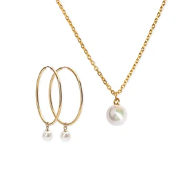 LuckyLy Set Juego de Joyería para Mujer con Perlas Naturales, Aretes y Collar de Acero Inoxidable con Baño de Oro 18k – Regalos para Mujer Cumpleaños y Regalos para Mujer Originales, Modelo Adele