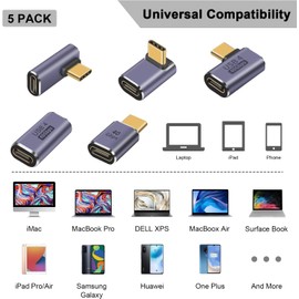 5 Pack USB C Adapter 40Gbps, USB C 90 Degree Adapter PD, Right Angle USB C Adapter 100W, USB 3.1 Type C Male to Female Adapter and USB C Extender Adapter for Laptop, Tablet and Phones