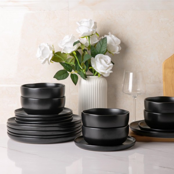 AmorArc Ceramic Dinnerware Sets, Wavy Rim Stoneware Plates and Bowls