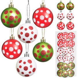 24 Pcs Christmas Balls Ornaments Red Green Christmas Tree Elf Balls Ornaments 2.36 Inch Glitter Polka Dots Xmas Ball Hanging Ornaments for Xmas Tree Decorations Holiday Parties(Classic)
