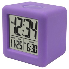 Equity 70912 Digital Purple Silicone Cube Alarm Clock with On-Demand Backlight