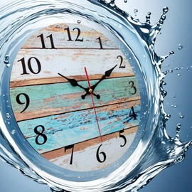 Grazing 14 Inch Beach Decorative Wall Clocks Silent Battery Operated,Nautical Coastal Farmhouse Wooden Clock for Bathroom Kitchen Bedroom Pool Cottage Living Room