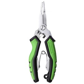 Fishing pliers, stainless steel fishing pliers, long tip fishing pliers, salt water fish pliers, hook remover, split ring pliers with lanyard for freshwater salt water flying/ice fishing equipment (green)