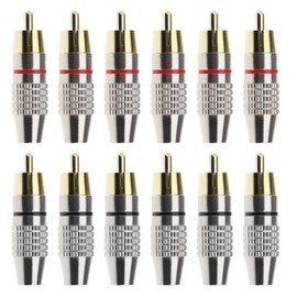 SING F LTD 12PCS RCA Male Plug Screws Audio Video Gold-Plated in-Line Jack Terminal Connector Adapter Solderless RCA Plug Black & Red