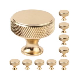Xshelley 10 Pack (30 mm) Kitchen Cabinet Knobs Knurled Dresser Drawer Cabinet Hardware Aluminum Knobs,for Dresser Drawers,Equipped with Screws (Gold)