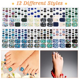Maitys 264 Pieces 12 Sheets Toe Nail Stickers Self Adhesive Full Nail Wraps Toenail Art Polish Stickers Strips Manicure Accessories Glitter Decals with 1 PC File for Women Girls(Minimalist Style)