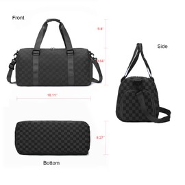 HATAMOTO Weekender Duffel Sport Gym Bag Overnight Travel duffle Bags with Shoe Compartment Wet Pocket Tartan Black