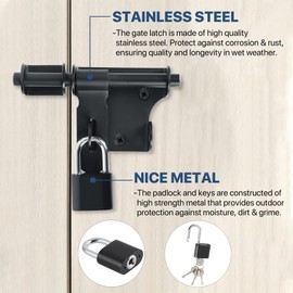 SAYAYO Gate Latch Bolt Lock with Padlock & 4 Keys Gate Locks for Wooden Gates Garden Shed Locks, Stainless Steel Black, EMS320B-SET