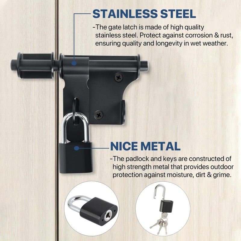 SAYAYO Gate Latch Bolt Lock with Padlock & 4 Keys