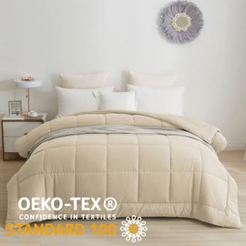 BedTreat Down Alternative Comforter Full Duvet Insert with Corner Tabs, All Season Quilted Bed Comforter Box-Stitched Full Comforter Beige，Machine Washable Microfiber Bedding