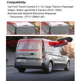 HD Brake Light Reversing Camera Set with Rear-View Mirror, Waterproof Night Vision Car Roof Reversing Camera Replacement for Ford Transit Connect 2 II/XL Cargo Titanium Passenger Wagon 2014-2022