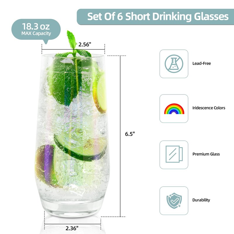 SHOWLOUE 18.3 oz Large Drinking Glasses, 6PCS Tall Glass Sets,