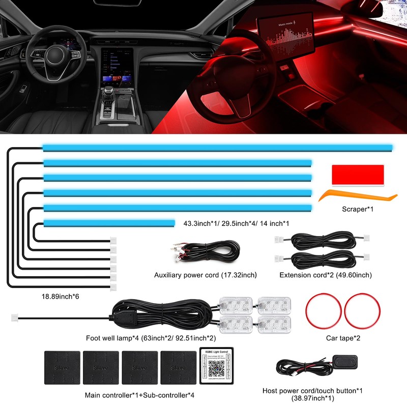 Acrylic Interior Car LED Strip Light with Wireless APP, RGB
