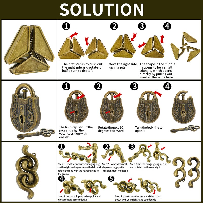 Brain Teaser Puzzles- 3 PCS Metal Puzzles Kit Metal Cast