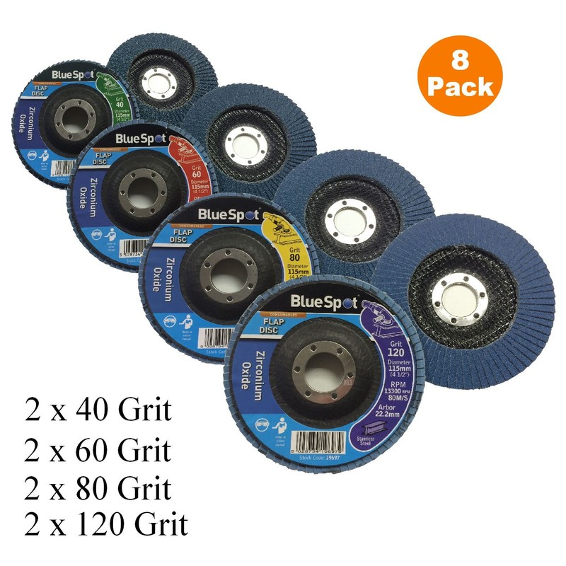 Home.smart 8 x Mixed Grit Flap Discs 115mm Zirconium Oxide