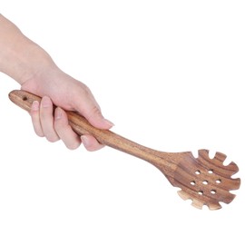 Pack of 2 Wooden Pasta Spoons, 32 cm / 12.6 inches, Hanging Spaghetti Spoon, Pasta Ladle with Teeth, Spaghetti Tongs for Spaghetti Strainer, Slotted Pasta Spoon, Pasta Server for Spaghetti Strainer,