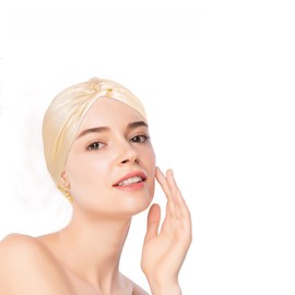 SereLune 100% Mulberry Silk Bonnet Sleep Cap, Double Layer Silk Turban/Bonnet for Sleeping, Hair wrap for Sleep, 8 Colors (US, Alpha, One Size, Gold)