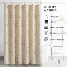 Loom and Mill Textured Fabric Shower Curtain Set with 12 Metal Hooks, Elegant Damask Floral Bathroom Shower Curtain Sets, Waterproof Heavyweight Shower Curtain for Home Bathroom(72x72,Light Apricot)