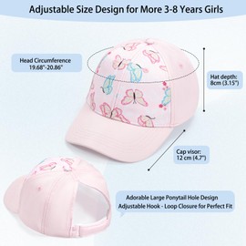 Gelapa Ponytail Baseball Hat for Toddler Kids 6-8 Years, Girls Adjustable Sun Hat, Cute Golf Visor Trucker Hat Anti UV Cap Child, Spring Summer Essentials -53CM / 20.87 INCHES Pink