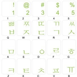 Korean Keyboard Sticker with Green Lettering ON Transparent Background for Desktop, Laptop and Notebook