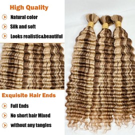 Human Braiding Hair Deep Wave Bulk Human Hair For Braiding Hair Extensions Unpocessed Curly Hair No Weft 1 Bundle 100g Micro Braiding Human Hair for Boho Knotless Braids Human Hair (27/30#,20 Inch)