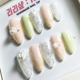 Garden Lace Handmade Nail Tips - Short Nose Pin / 가든 레이스 수제네일팁 - 숏코핀