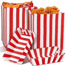 Yaomiao 100 Pcs Striped Paper Food Trays Classy Paper Food Boats Paper Boats for Food Hot Dog Disposable Trays Nacho Disposable Serving Trays for Carnivals Fairs Festivals Picnics (Red)