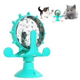 AKAKL Cat Dog Treat Dispenser Toy - Cat Interactive Feeder Pet Food Toys Feeder 360° Degree Rotating Food Leakage Device Rotate with Strong Suction Cup Money Wheel Shape (Lake Blue)