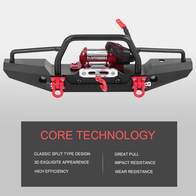 Front Bumper, RC Crawler Aluminum Bumper Mount with Winch, LED