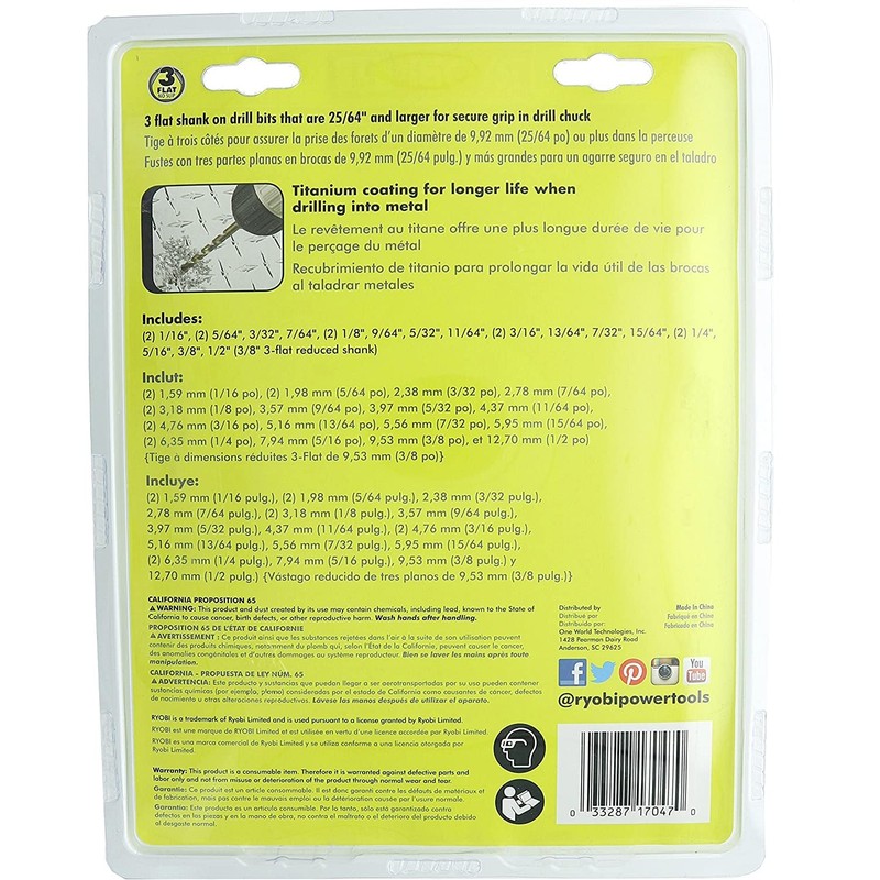 Ryobi A972102 Titanium Coated Drill Bit Set (21-Piece)