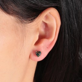 CiNily 925 Sterling Silver Stud Earrings for Women Teen, Heart Opal Stud Earrings, Dainty Cartilage Small Studs for Men, Heart Birthstone Earrings Lightweight Blue Black Jewelry Mothers Day Gifts