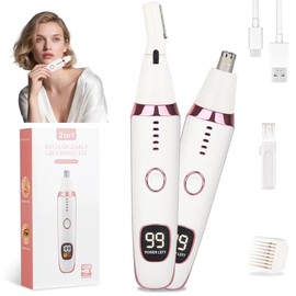 Nose and Ear Hair Trimmer for Women Men,2 in 1 LED Display Eyebrow Hair Trimmer with USB Rechargeable,2025 Portble Waterproof Facial Hair Removal with Dual-Edge Blades for Travel (Pink)