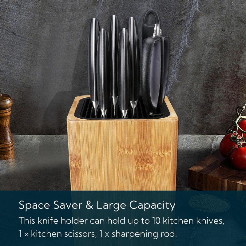 Deluxe Universal Knife Block with Slots for Scissors and Sharpening