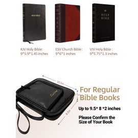 Men's Leather Bible Cover with Zipper Pockets - Black Bible Carrying Case for Church, Study, Travel - Protective Bible Cover Case for Men, Women, Boys