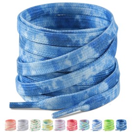 Stepace 2 Pairs Gradient Color Shoelaces, Flat Laces, Length 47.2 - 63.0 inches (120 - 160 cm), 10 Colors, blue
