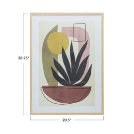 Bloomingville Reclaimed Wood Framed Glass Wall Decor with Abstract Botanical Prints, Multicolor