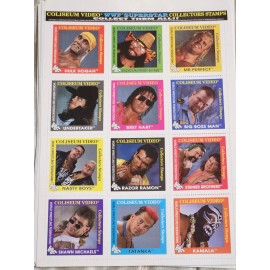 1993 WWF Wrestling Coliseum Video Stamp Sheet Hart Hogan Macho Undertaker Razor