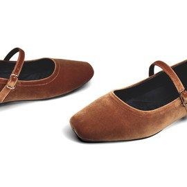 Cusolemore Women's Mary Jane Ballet Flat with Arch Support and Hidden Wedge Heel Brown Velvet Size 8.5