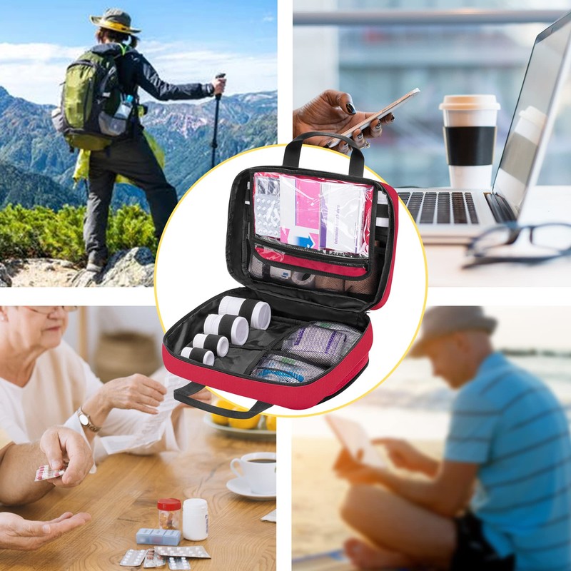 CURMIO 救急バッグ お薬 ポーチ 持ち運び お薬箱 家庭 旅行 オフィス 学校 赤