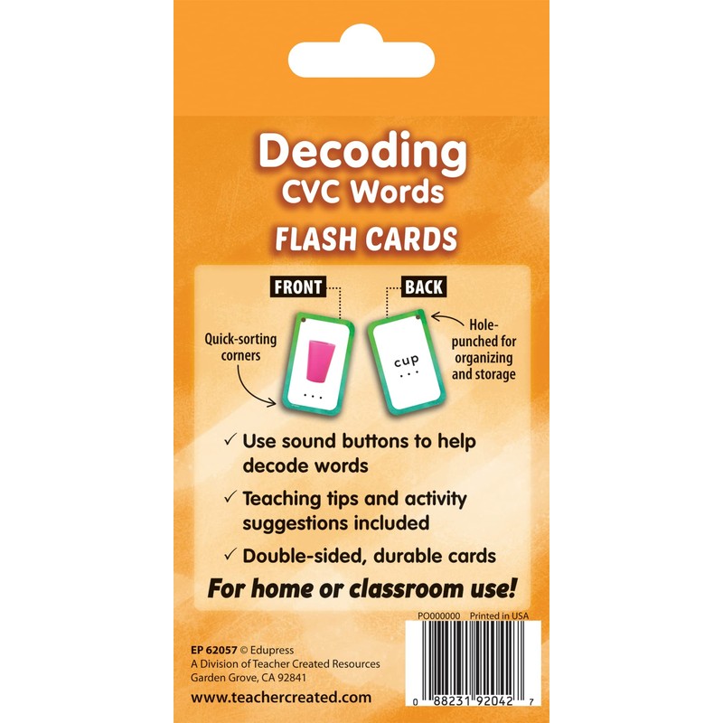 Teacher Created Resources Decoding CVC Words Flash Cards (EP62057), Medium