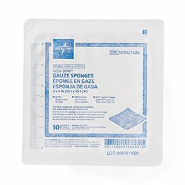 Medline Sterile Woven Cotton Gauze Sponges, 12-Ply, 4 x 4 Inch, Packaged in Rigid Tray, One Tray of 10 Sponges