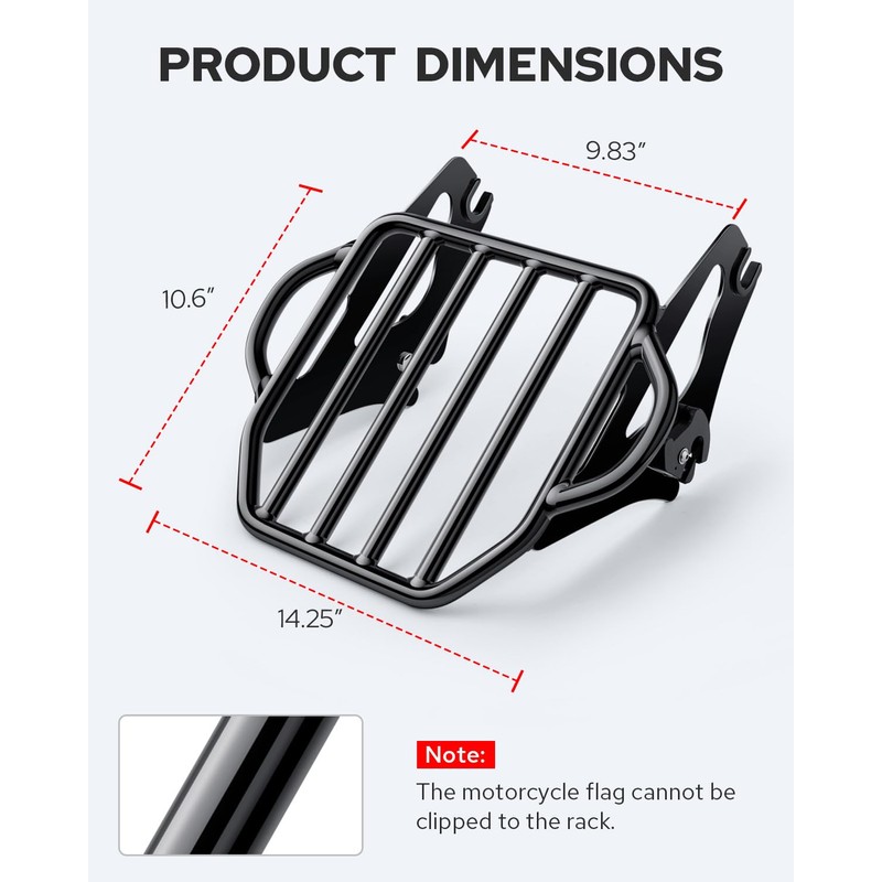 Benlari Gloss Black Detachable Luggage Rack 2-Up Mounting Rack Compatible
