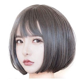 OneHorse Wig, Short Bob, Fluffy, Natural, Small Face, Medical Ladies, Imechen, With Net (Ash Gray)
