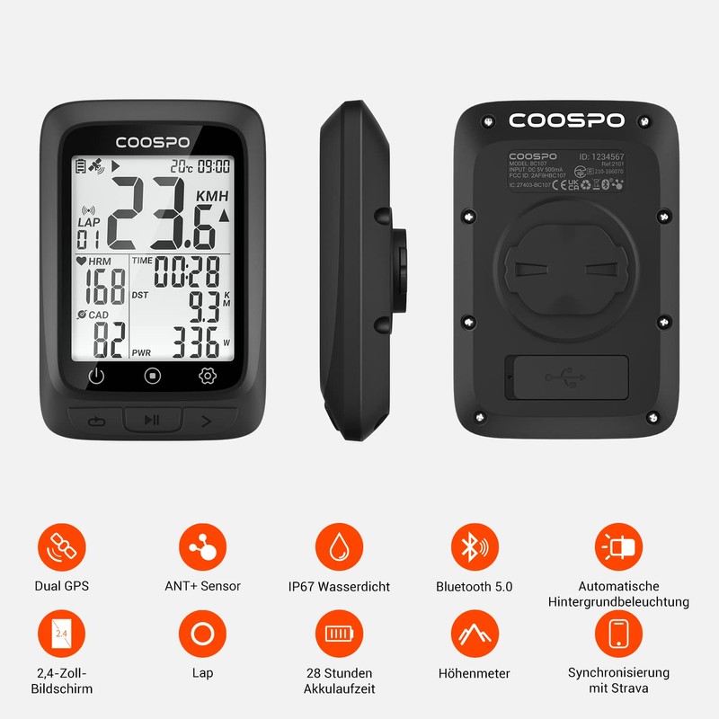 COOSPO Bike Computer GPS Wireless, ANT+ Cycling Computer GPS with